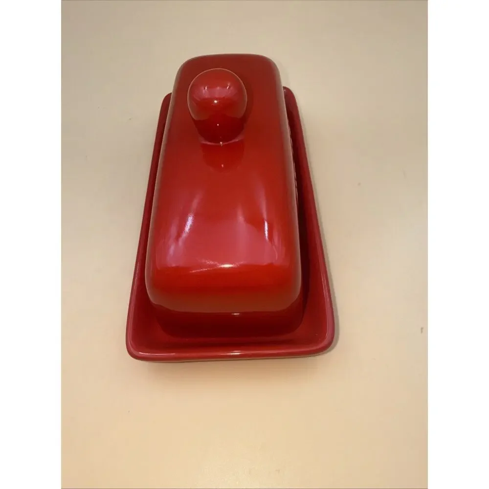 Mason Craft & More Red Ceramic Butter Dish with Lid Bright Red Excellent 7.25